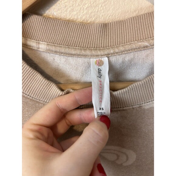 Daily Practice XS Rainbow Sweatshirt Tan Beige Pullover Crew Neck Anthropologie - Picture 3 of 5